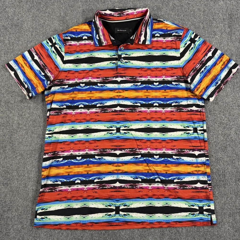 Bugatchi Polo Shirt Mens Large Colorful Abstract Mercerized Cotton Art